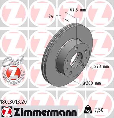 Zimmermann 180.3013.20 - Гальмівний диск autozip.com.ua