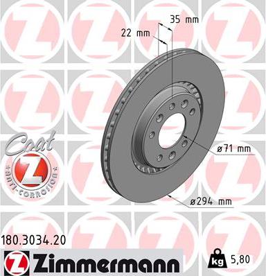 Zimmermann 180.3034.20 - Гальмівний диск autozip.com.ua