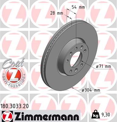 Zimmermann 180.3033.20 - Гальмівний диск autozip.com.ua
