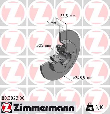 Zimmermann 180.3022.00 - Гальмівний диск autozip.com.ua