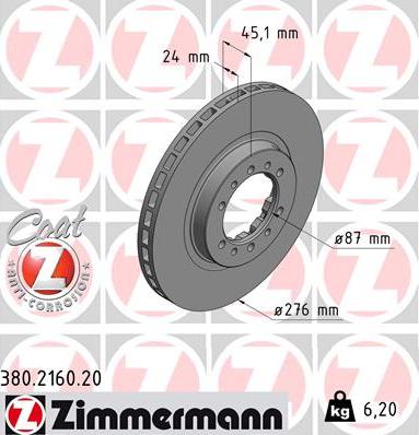 Zimmermann 380.2160.20 - Гальмівний диск autozip.com.ua