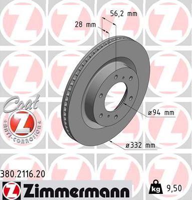 Zimmermann 380.2116.20 - Гальмівний диск autozip.com.ua