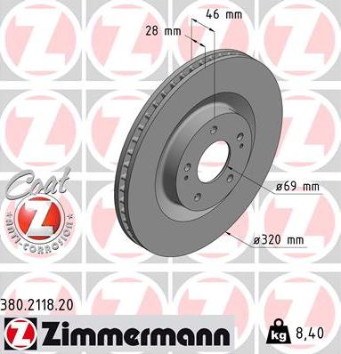Zimmermann 380.2118.20 - Гальмівний диск autozip.com.ua