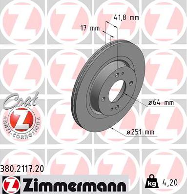 Zimmermann 380.2117.20 - Гальмівний диск autozip.com.ua