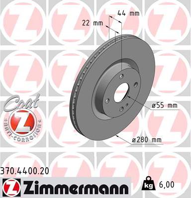 Zimmermann 370.4400.20 - Гальмівний диск autozip.com.ua