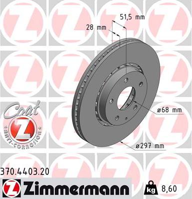 Zimmermann 370.4403.20 - Гальмівний диск autozip.com.ua