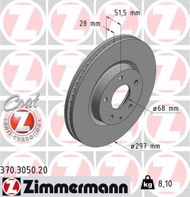 Zimmermann 370.3050.20 - Гальмівний диск autozip.com.ua