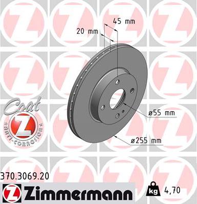 Zimmermann 370.3069.20 - Гальмівний диск autozip.com.ua