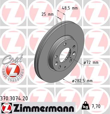 Zimmermann 370.3074.20 - Гальмівний диск autozip.com.ua