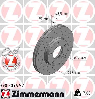 Zimmermann 370.3076.52 - Гальмівний диск autozip.com.ua