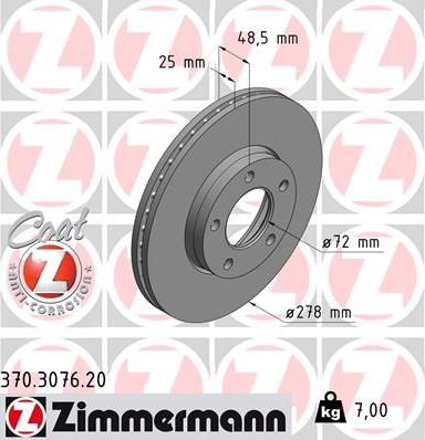 Zimmermann 370.3076.20 - Гальмівний диск autozip.com.ua