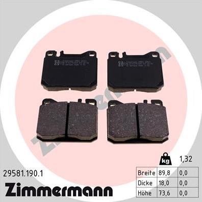 Zimmermann 29581.190.1 - Гальмівні колодки, дискові гальма autozip.com.ua