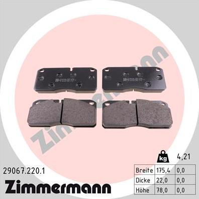Zimmermann 29067.220.1 - Гальмівні колодки, дискові гальма autozip.com.ua