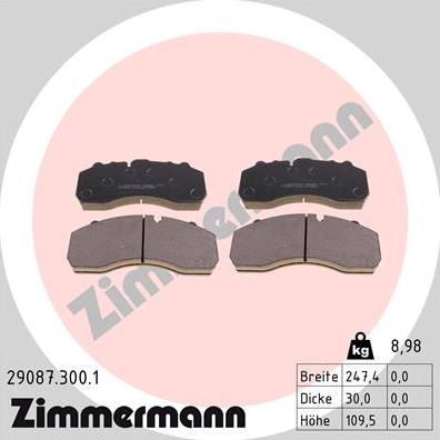 Zimmermann 29087.300.1 - Гальмівні колодки, дискові гальма autozip.com.ua