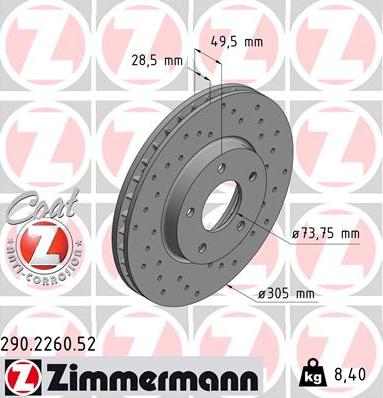 Zimmermann 290.2260.52 - Гальмівний диск autozip.com.ua