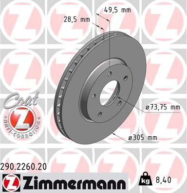 Zimmermann 290.2260.20 - Гальмівний диск autozip.com.ua