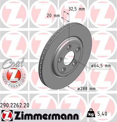 Zimmermann 290.2262.20 - Гальмівний диск autozip.com.ua