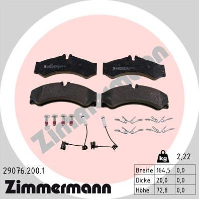 Zimmermann 29076.200.1 - Гальмівні колодки, дискові гальма autozip.com.ua