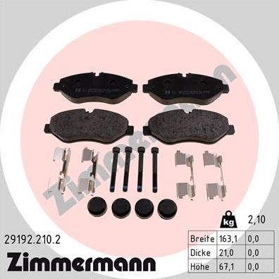 Zimmermann 29192.210.2 - Гальмівні колодки, дискові гальма autozip.com.ua