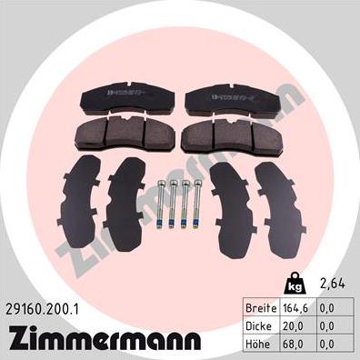 Zimmermann 29160.200.1 - Гальмівні колодки, дискові гальма autozip.com.ua