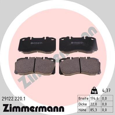 Zimmermann 29122.220.1 - Гальмівні колодки, дискові гальма autozip.com.ua