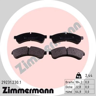 Zimmermann 29231.230.1 - Гальмівні колодки, дискові гальма autozip.com.ua