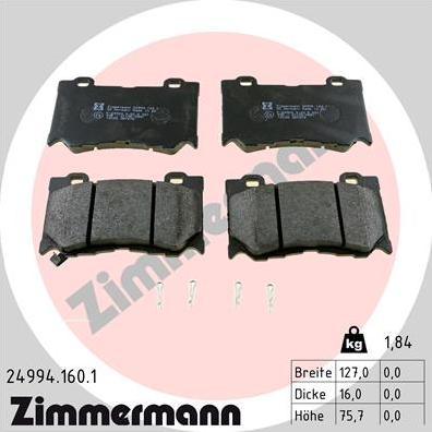 Zimmermann 24994.160.1 - Гальмівні колодки, дискові гальма autozip.com.ua