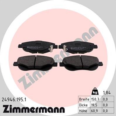 Zimmermann 24946.195.1 - Гальмівні колодки, дискові гальма autozip.com.ua