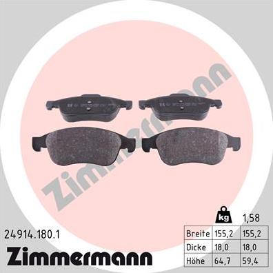 Zimmermann 24914.180.1 - Гальмівні колодки, дискові гальма autozip.com.ua