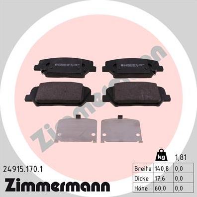 Zimmermann 24915.170.1 - Гальмівні колодки, дискові гальма autozip.com.ua