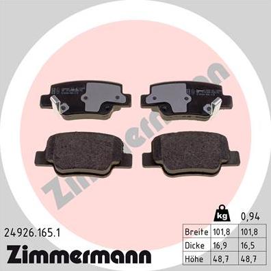 Zimmermann 24926.165.1 - Гальмівні колодки, дискові гальма autozip.com.ua