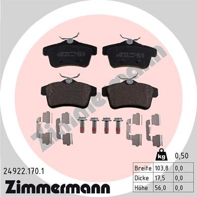 Zimmermann 24922.170.1 - Гальмівні колодки, дискові гальма autozip.com.ua