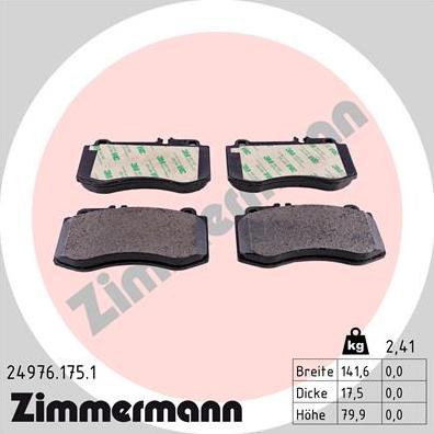 Zimmermann 24976.175.1 - Гальмівні колодки, дискові гальма autozip.com.ua