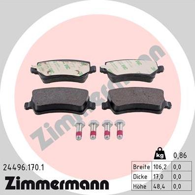 Zimmermann 24496.170.1 - Гальмівні колодки, дискові гальма autozip.com.ua