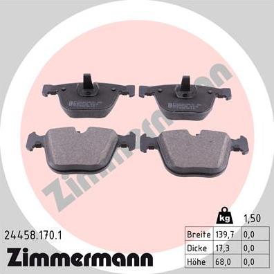 Zimmermann 24458.170.1 - Гальмівні колодки, дискові гальма autozip.com.ua