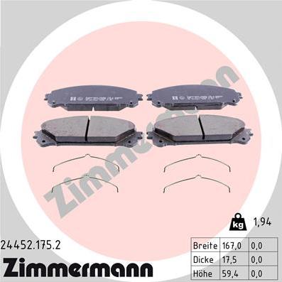 Zimmermann 24452.175.2 - Гальмівні колодки, дискові гальма autozip.com.ua