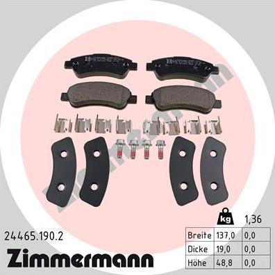 Zimmermann 24465.190.2 - Гальмівні колодки, дискові гальма autozip.com.ua