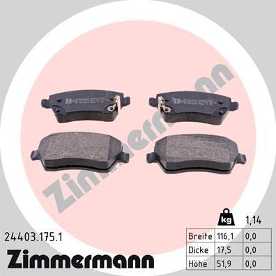 Zimmermann 24403.175.1 - Гальмівні колодки, дискові гальма autozip.com.ua