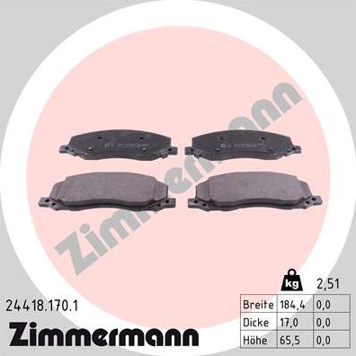 Zimmermann 24418.170.1 - Гальмівні колодки, дискові гальма autozip.com.ua