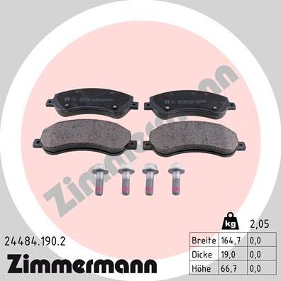 Zimmermann 24484.190.2 - Гальмівні колодки, дискові гальма autozip.com.ua