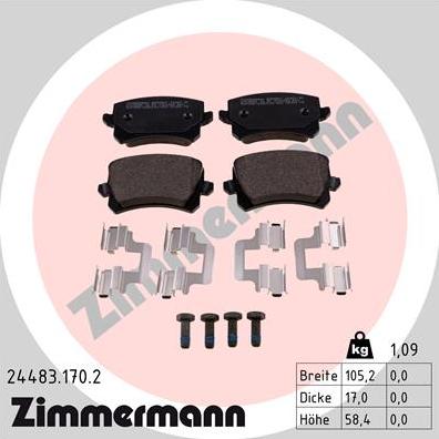 Zimmermann 24483.170.2 - Гальмівні колодки, дискові гальма autozip.com.ua