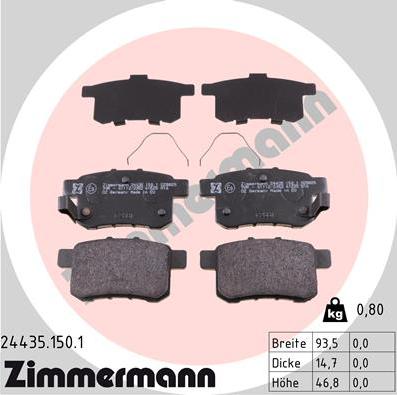 Zimmermann 24435.150.1 - Гальмівні колодки, дискові гальма autozip.com.ua