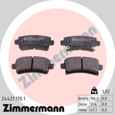 Zimmermann 24421.170.1 - Гальмівні колодки, дискові гальма autozip.com.ua
