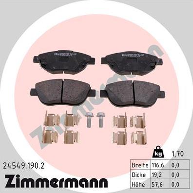 Zimmermann 24549.190.2 - Гальмівні колодки, дискові гальма autozip.com.ua