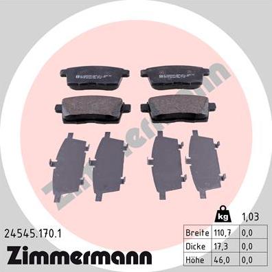 Zimmermann 24545.170.1 - Гальмівні колодки, дискові гальма autozip.com.ua