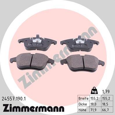 Zimmermann 24557.190.1 - Гальмівні колодки, дискові гальма autozip.com.ua