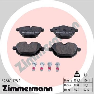 Zimmermann 24561.175.1 - Гальмівні колодки, дискові гальма autozip.com.ua