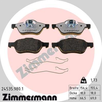 Zimmermann 24535.980.1 - Гальмівні колодки, дискові гальма autozip.com.ua