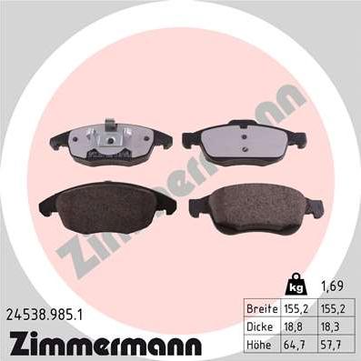 Zimmermann 24538.985.1 - Гальмівні колодки, дискові гальма autozip.com.ua