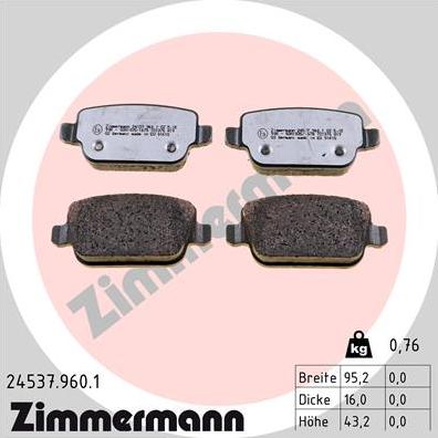 Zimmermann 24537.960.1 - Гальмівні колодки, дискові гальма autozip.com.ua